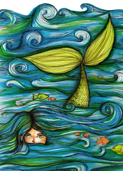 Русалка акварель