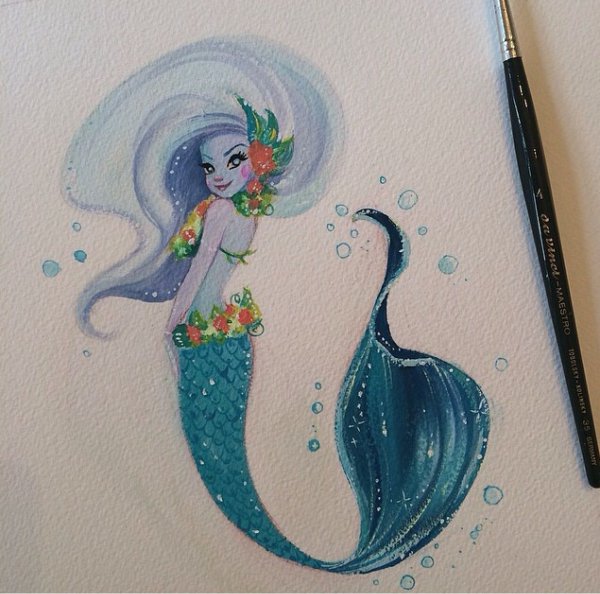 Русалка цветными карандашами