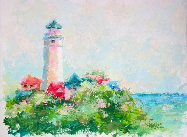 Море гуашь Маяк
