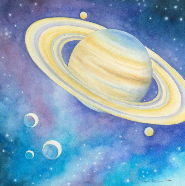 Сатурн Планета акварель