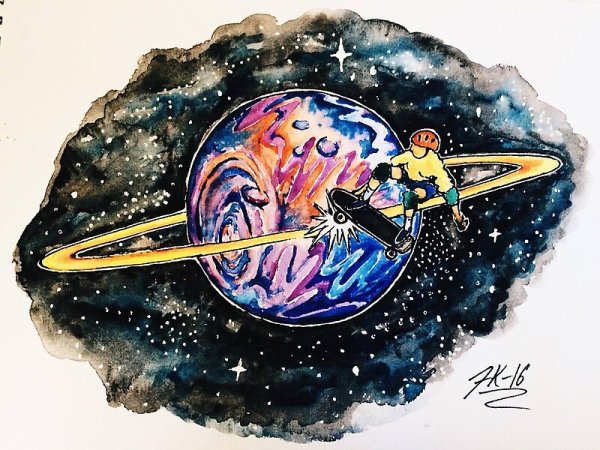 Сатурн Планета акварель