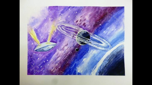 Урок рисования акварелью космос