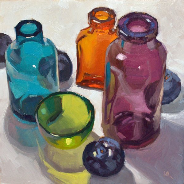 Стеклянный предмет гуашью