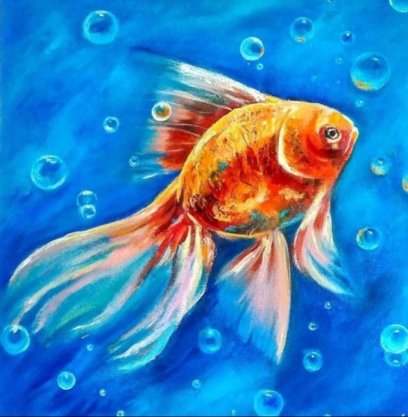 Золотая рыбка гуашью