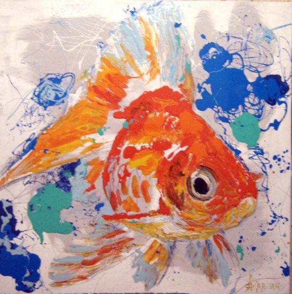 Золотая рыбка гуашью