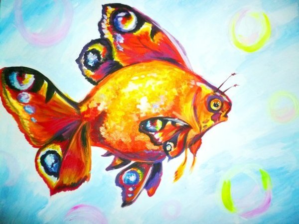 Рыбки красками для детей