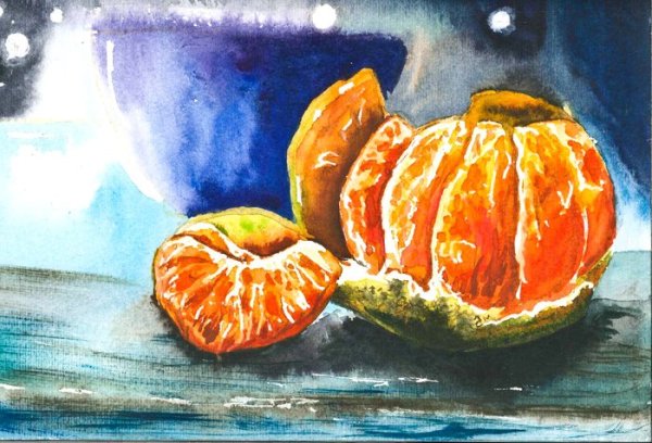 Мандарин акварелью