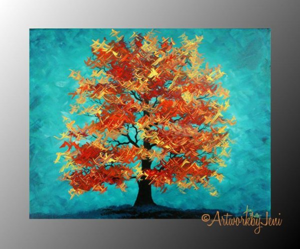 Осеннее дерево мазками