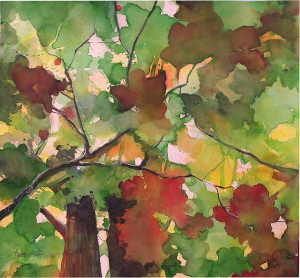 Рисование осеннего дерева акварель