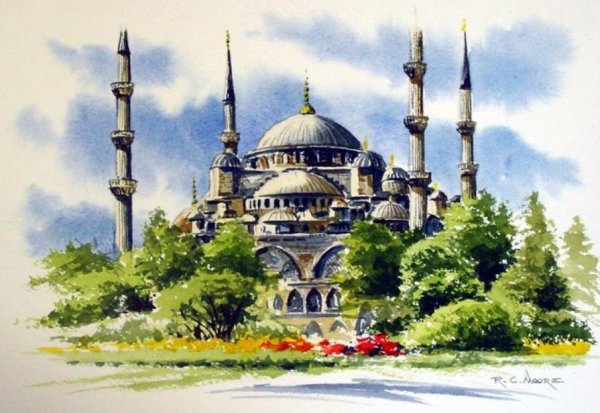 София Стамбул мечеть акварель