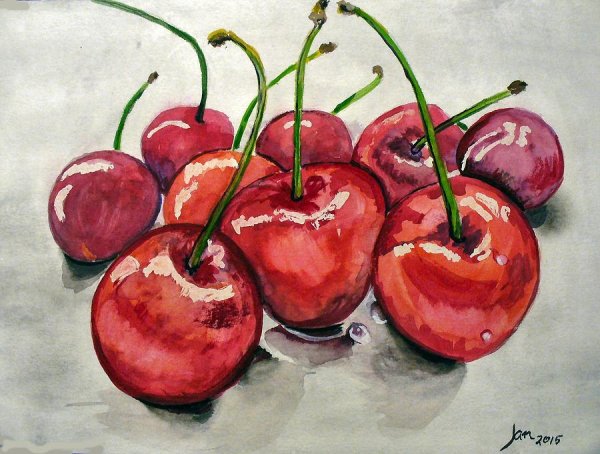 Черешня гуашью