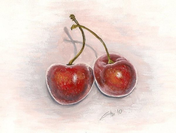 Вишня гуашью