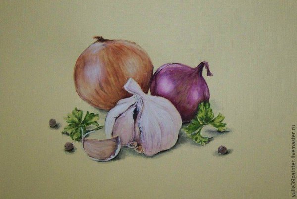 Рисование чеснока акварелью