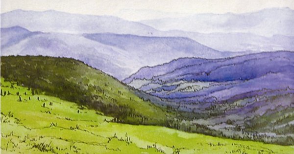 Горы воздушная перспектива гуашь