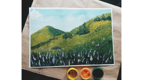 Как рисовать холмы гуашью