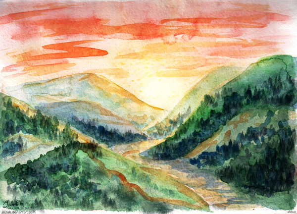 Рисование горного пейзажа