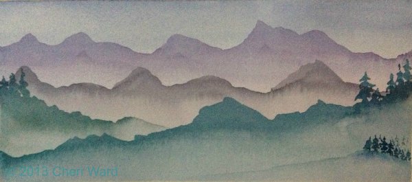 Воздушная перспектива горы акварель