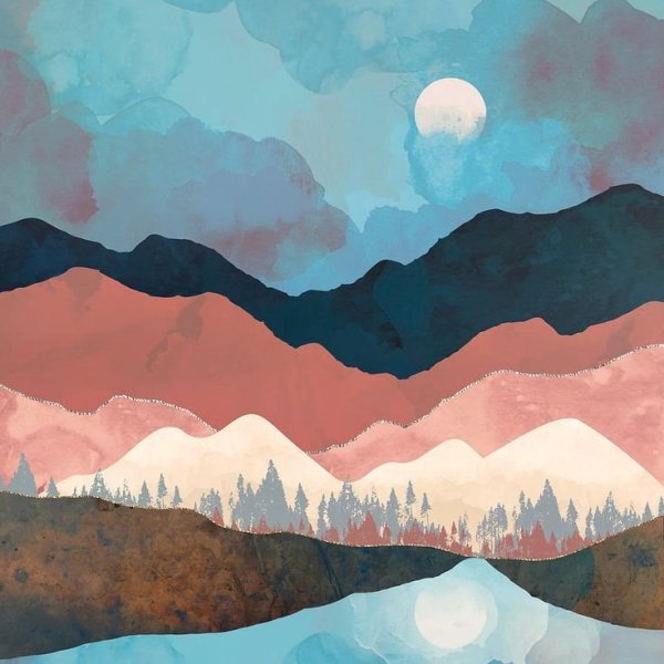 Стилизованный пейзаж гуашью