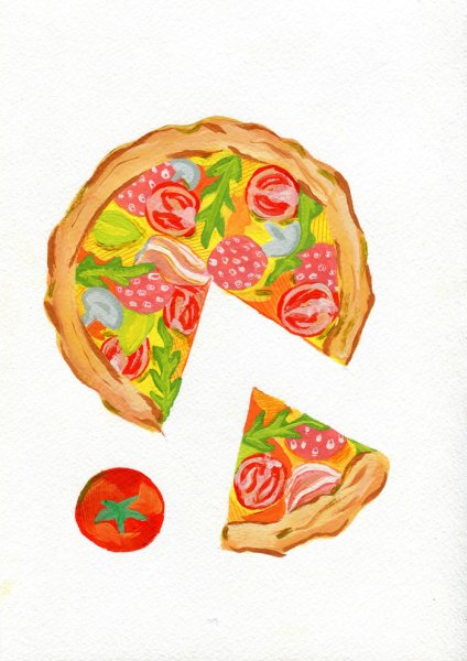 Рисунок пиццы для детей гуашью