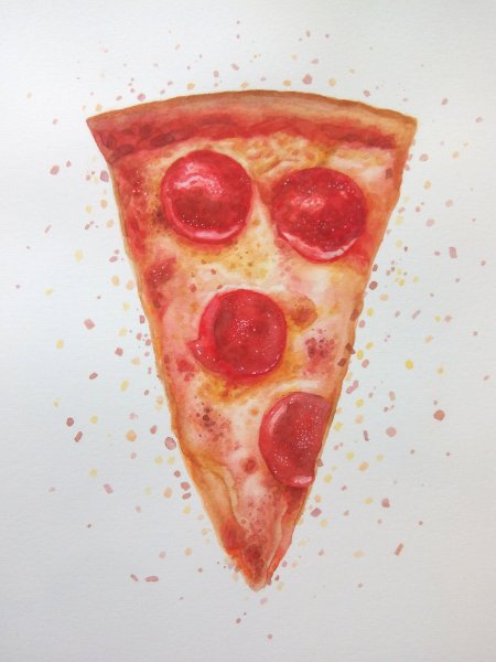 Кусок пиццы акварелью