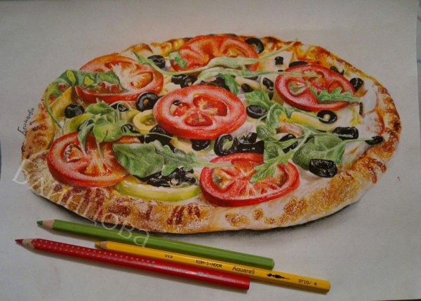 Пицца цветными карандашами