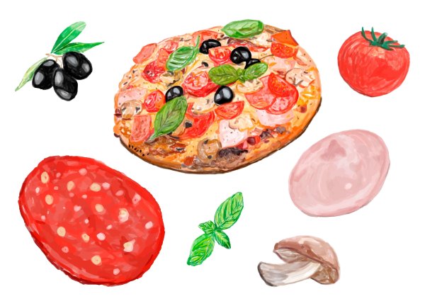 Пицца акварель