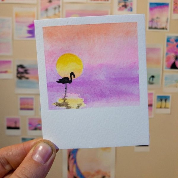 Пейзажи в стиле полароид море акварелью