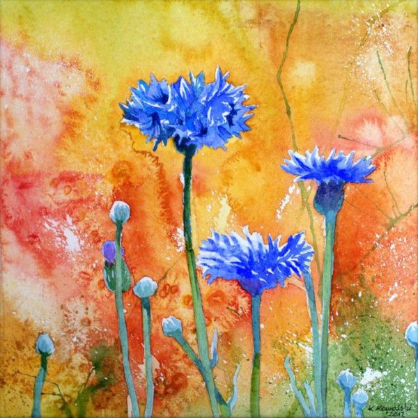 Василек гуашью