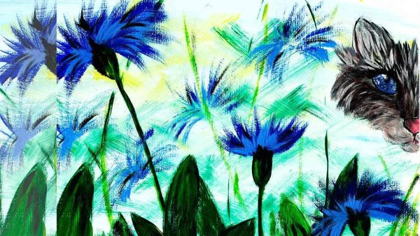Рисовать васильки гуашью