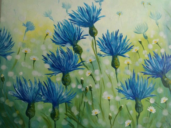 Васильки красками для детей