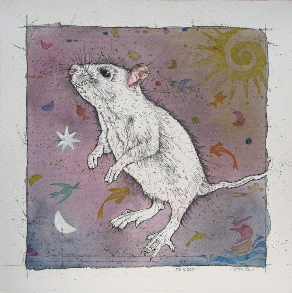 Крыса акварелью