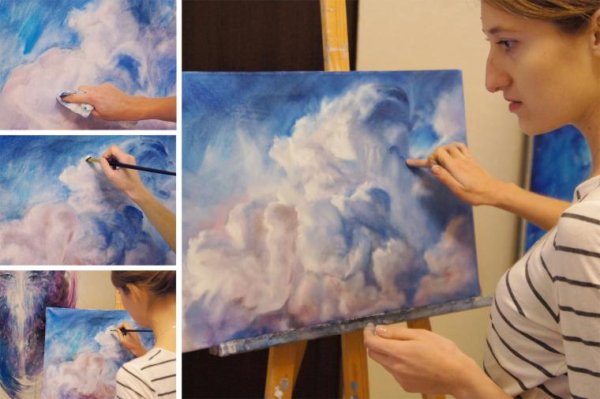 Рисование на холсте небо