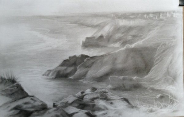 Пейзаж в технике сухая кисть