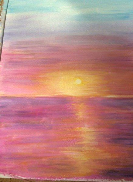 Закат солнца акварелью