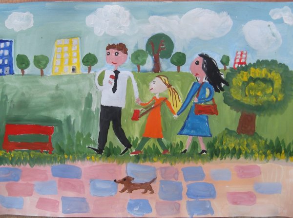 Рисунок моя семья гуашью