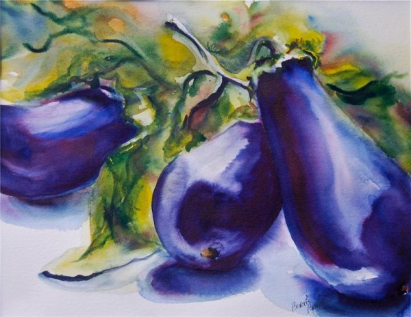 Овощи акварелью по сырому