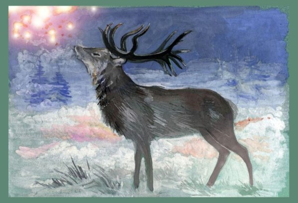 Олень гуашью