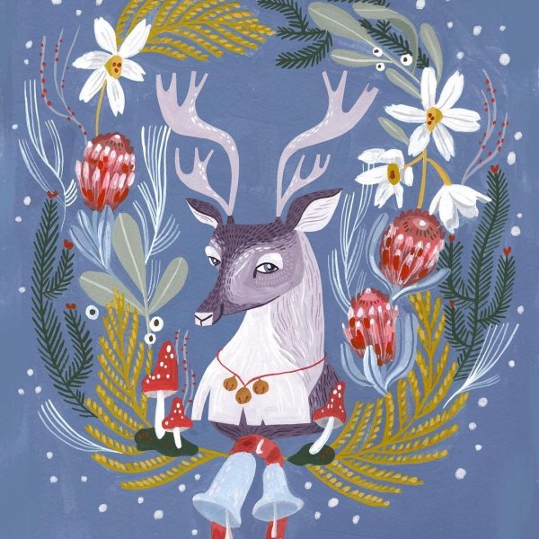 Новогодний олень гуашью