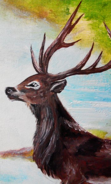 Олень рисунок красками