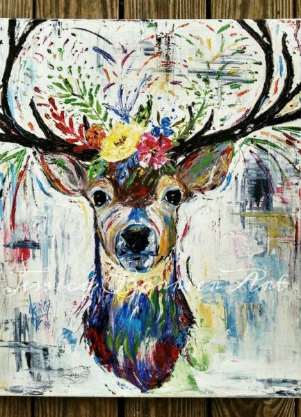 Олень красками