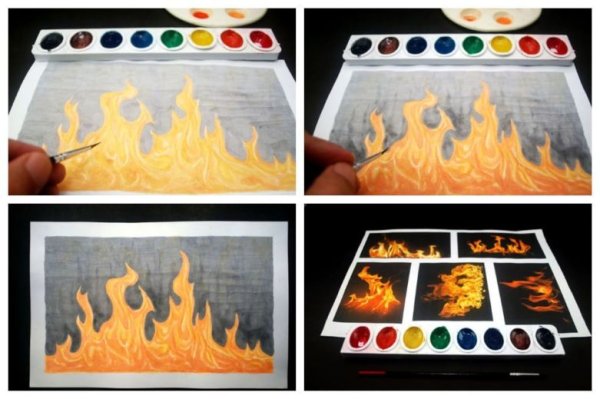 Огонь рисунок красками
