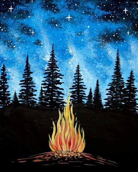 Костер гуашью