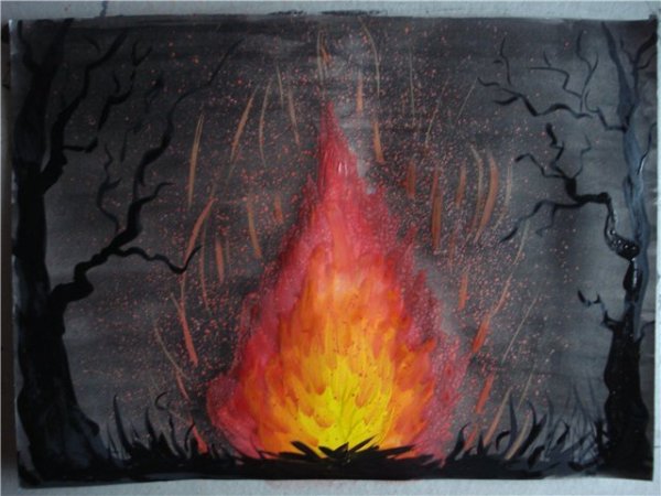 Костер гуашью