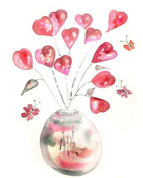 Валентинки акварелью