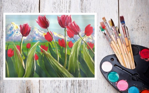 Тюльпаны гуашью для начинающих