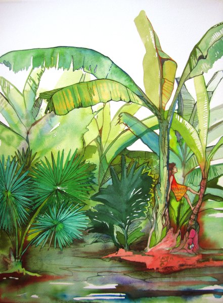 Тропический лес акварелью