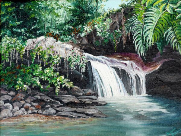 Тропические водопады живопись