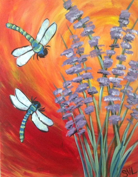 Стрекоза гуашью