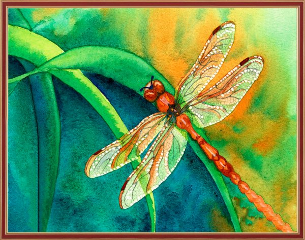 Стрекоза гуашью