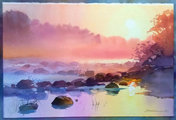 Живопись "закат на Рейне" Кокоек